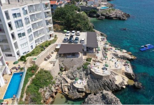 an aerial view of a hotel and the water at Paradise beachfront view 2 in Dobra Voda