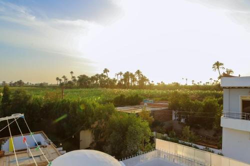 a view of a field from a building at Happiness Guest House in Luxor