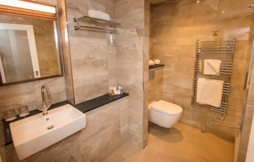 a bathroom with a sink and a toilet at The Quay Hotel and Spa in Conwy