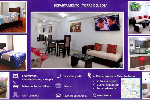 un collage de photos d'une chambre et d'un salon dans l'établissement Apartamento Cuzco, à Cusco