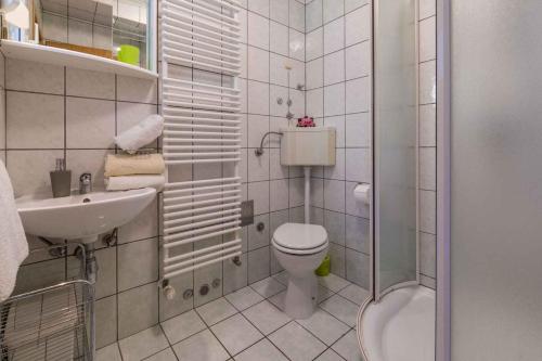 a bathroom with a toilet and a sink and a shower at Studio Apartment in Crikvenica II in Dramalj