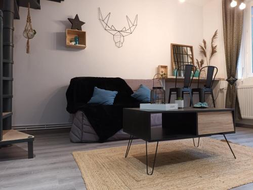 a living room with a couch and a coffee table at Maison stACHEUL*gare/centre*wifi in Amiens