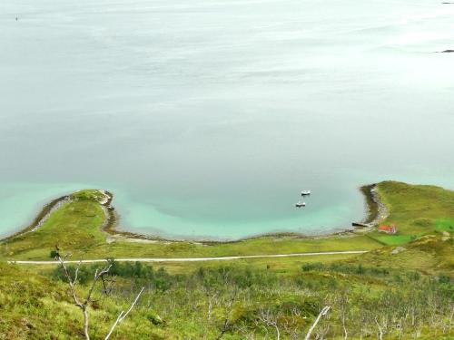 an island in the middle of a body of water at Loghouse apartment in arctic wonderland! in Kvaløya
