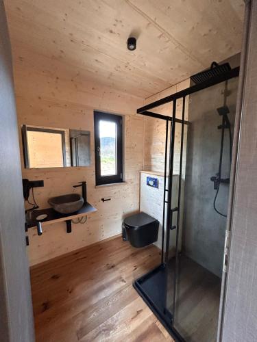 a bathroom with a sink and a toilet in a room at Ferienresort Edersee GmbH in Hemfurth-Edersee