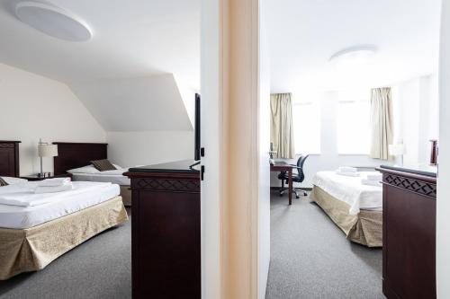 Postel nebo postele na pokoji v ubytování Hotel Petrovy kameny