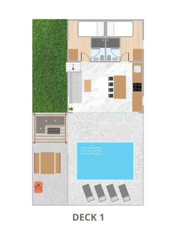 a floor plan of a villa with a swimming pool at Villa SPA DECK 1, DECK 2, DECK 3 in Dramalj