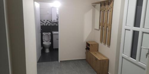 a small bathroom with a toilet in a room at Sokobanja apartman Aviva in Soko Banja