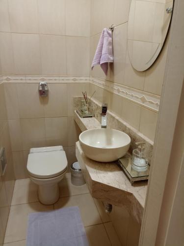 bagno con lavandino, servizi igienici e specchio di Sobrado a 250mts do Metrô Jd São Paulo a San Paolo