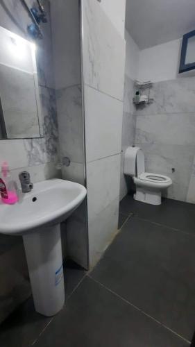bagno con lavandino e servizi igienici di Lovely appartament B a Tirana