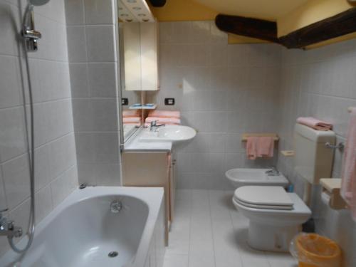 a bathroom with a sink and a toilet and a tub at Hotel Il Nibbio in Magreglio