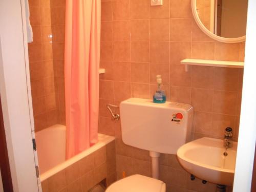 a bathroom with a toilet and a sink and a shower at Apartments by the sea Cove Zarace, Hvar - 21007 in Hvar