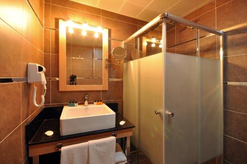 y baño con lavabo y ducha. en Starton Hotel en Ankara