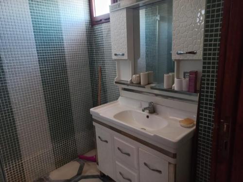 ein Bad mit einem Waschbecken und einem Spiegel in der Unterkunft Villa piscine bir jdid in Bir Jedíd Saint-Hubert