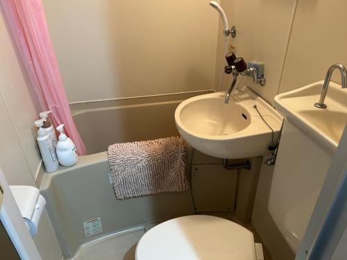 a small bathroom with a toilet and a sink at Guestroom Green Hakata in Fukuoka