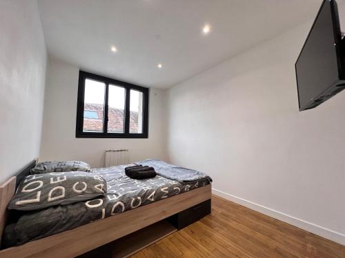 1 dormitorio con 1 cama y TV de pantalla plana en SENS - Appartement Proche Gare et Centre ville, en Sens