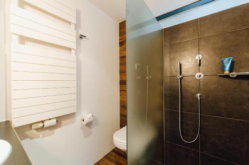 y baño con ducha y aseo. en M2 Living Maisonette Apartment No 7, en Prerow