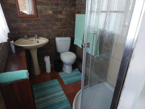 a bathroom with a toilet and a sink and a shower at Sharon's Dream - Self Catering Apartment in Hartbeespoort