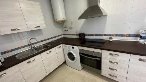 una cocina con fregadero y lavadora en APARTAMENTO el CARMEN, en Baeza