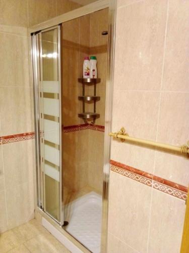 a shower with a glass door in a bathroom at Estudio en Nueva Torrequebrada in Benalmádena
