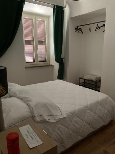 1 cama blanca en un dormitorio con ventana en Terre dei Principi Bassiano en Bassiano