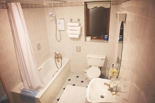 a bathroom with a tub and a toilet and a sink at The Derg Arms B&B in Castlederg