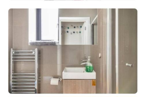 伦敦Amara & Nomad 2 Chiswick West London的带水槽和镜子的小浴室
