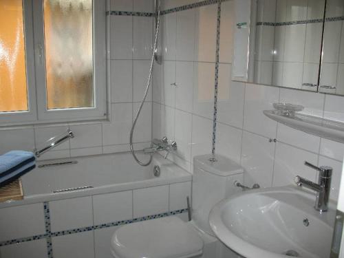 y baño con aseo y lavamanos. en Haus am Brunnen, en Titisee-Neustadt
