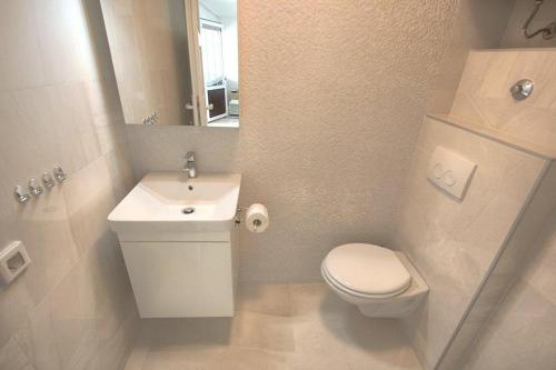 a small bathroom with a toilet and a sink at Villa Vuka in Omišalj