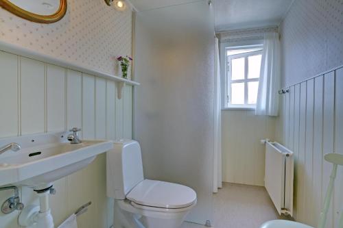亨能史特蘭德的住宿－Det Gamle Badehotel - Klitgaarden，一间带卫生间、水槽和窗户的浴室