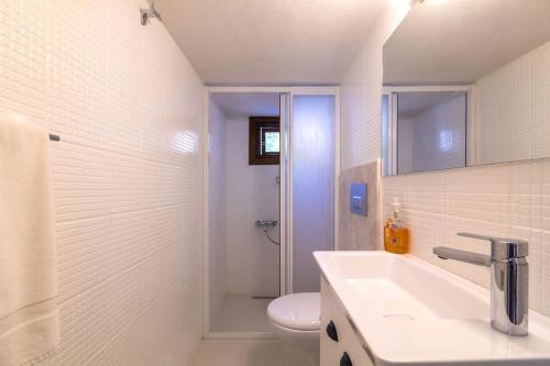 a bathroom with a toilet and a sink and a shower at Korsan Minik-Pretty Two Bedroom Townhouse in Old Town Kalkan in Kalkan