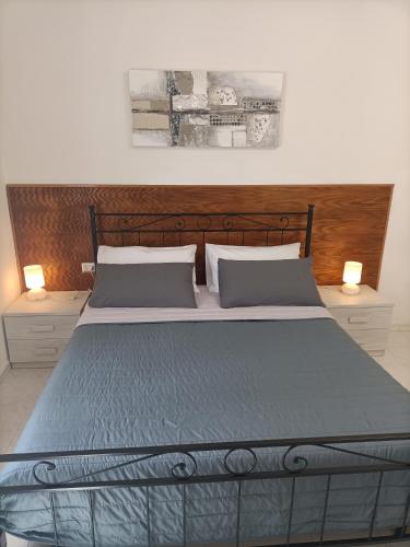 a bedroom with a large bed with two lamps at La Casina appartamento vacanze Assisi in Bastia Umbra
