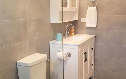 a bathroom with a white toilet and a sink at Private 4BR-5 Bath Luxury Villa with Pool in Gated Community near beaches in Canaan