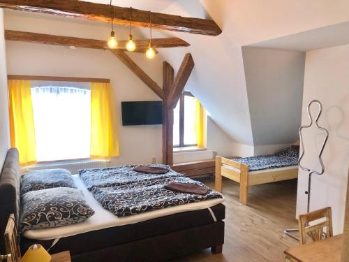 1 dormitorio con 2 camas en una habitación en Penzion Ambrozie, en Seč