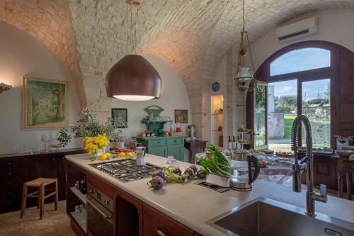 uma cozinha com um lavatório e um fogão forno superior em Agriturismo Masseria Aprile em Locorotondo