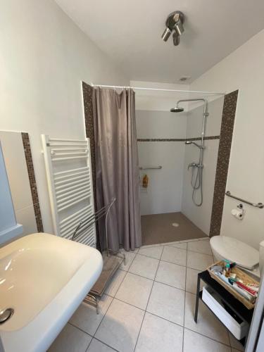 une salle de bain avec une douche, un lavabo et des toilettes dans l'établissement L’Annexe, à Arles