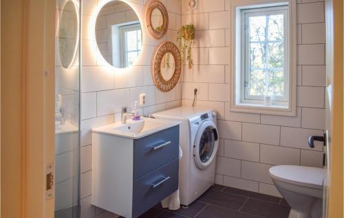 ネスビンにあるBeautiful Home In Nesbyen With Kitchenのバスルーム(洗濯機、シンク付)