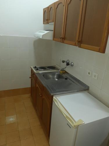 a small kitchen with a sink and a stove at VN APARTMENTS OHRID in Ohrid