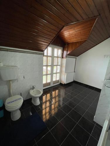 a bathroom with a toilet and a sink at Guest House Luxotel in Zrenjanin