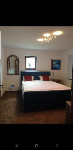 a bedroom with a large bed and a mirror at Design Apartments Tomelana in Ličko Petrovo Selo
