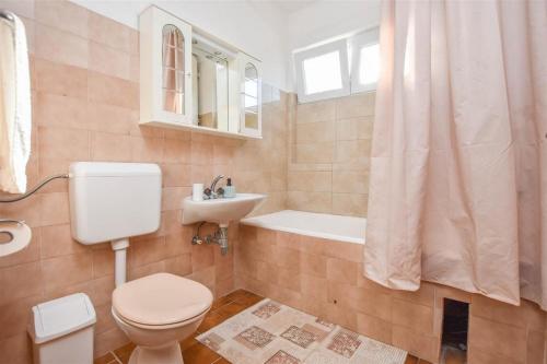 a bathroom with a toilet and a sink and a shower at Seaside holiday house Banj, Pasman - 21126 in Ždrelac