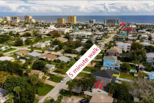 an aerial view of a residential neighborhood with a city at Walk to Jacksonville Beach, 10min to Mayo in Jacksonville Beach