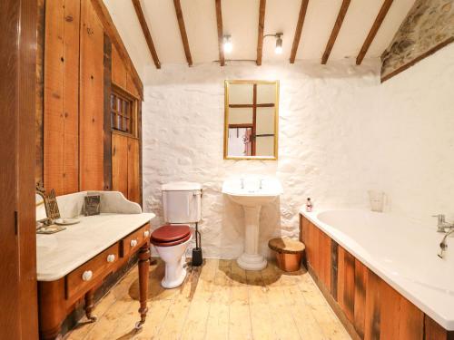 uma casa de banho com um lavatório, uma banheira e um WC. em The Old Granary em Conwy