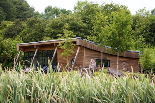 a log cabin in the middle of a field of grass at Yorkshire Dales Lodge 5 by Together Travel - 3-Bed Family Retreat in Richmond
