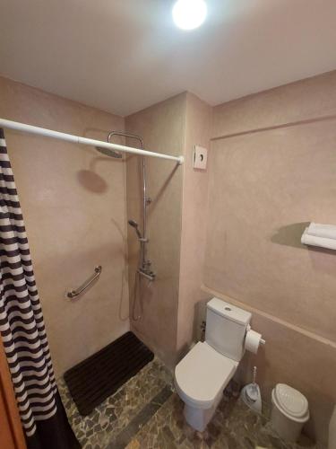La salle de bains est pourvue d'une douche et de toilettes. dans l'établissement Casa City Break Appart hôtel, à Casablanca