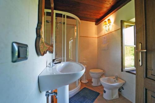 ein Bad mit einem Waschbecken und einem WC in der Unterkunft Villa Le Due Lune with Pool by VILLASRETREATS in Filattiera