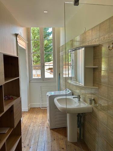une salle de bain avec un lavabo et un miroir dans l'établissement AlbiStudio, à Albi