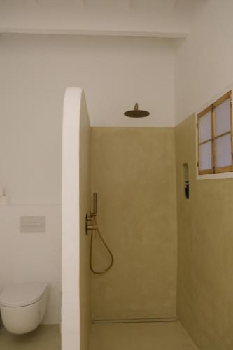 a bathroom with a shower and a toilet at Agroturismo Bini Aumaia in Es Mercadal