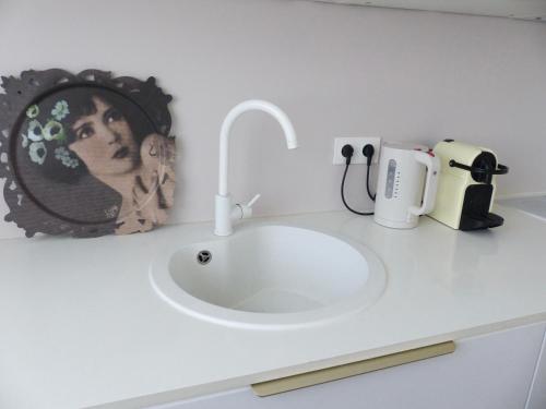 een badkamerbar met een witte wastafel en een broodrooster bij Bagatelle - 2 chambres in Talence