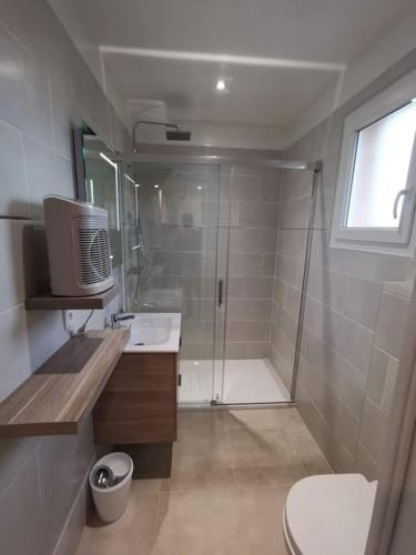 une salle de bain avec une douche, des toilettes et un lavabo dans l'établissement Chez Baptiste et Laura, à Figari