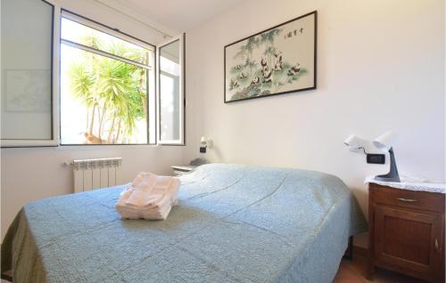 ein Schlafzimmer mit einem großen Bett und einem Fenster in der Unterkunft Stunning Home In Diano Calderina With 2 Bedrooms in Diano Castello